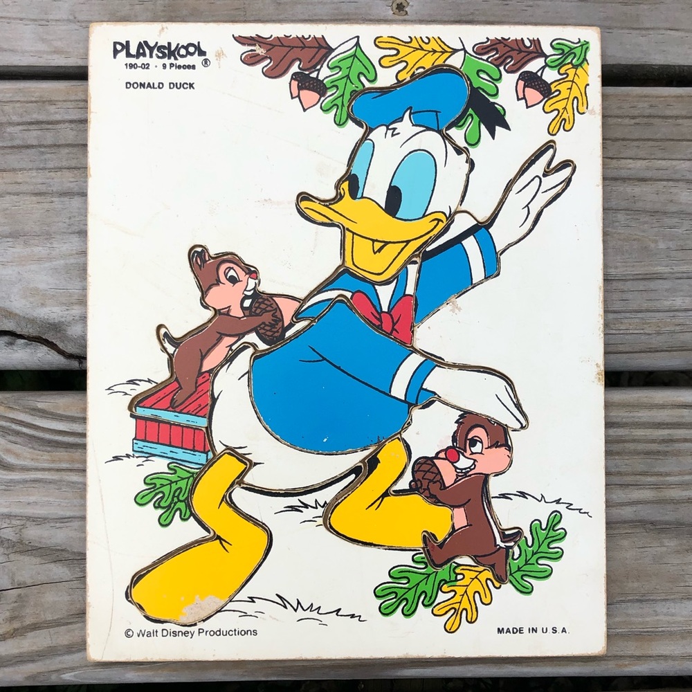 - Vintage Disney Donald Duck 9-Pc Wooden Puzzle! VGUC!